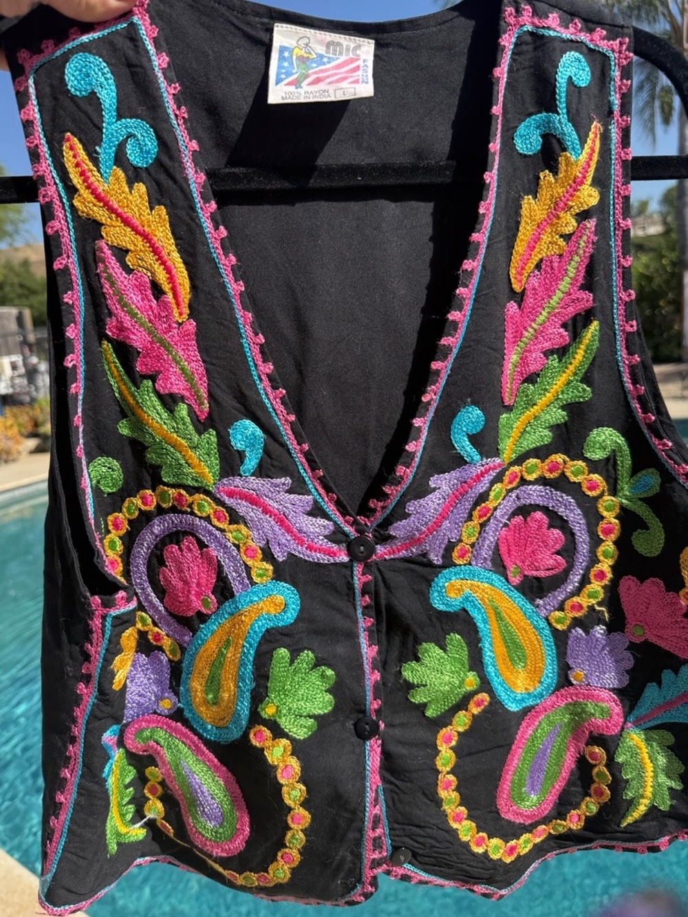 Vintage hippie boho "MICEmbroidered Festival Vest with Bright Multicolor Paisley